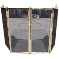 American Brass and Wire Mesh Four-Panel Fireplace Screen, Circa 1880