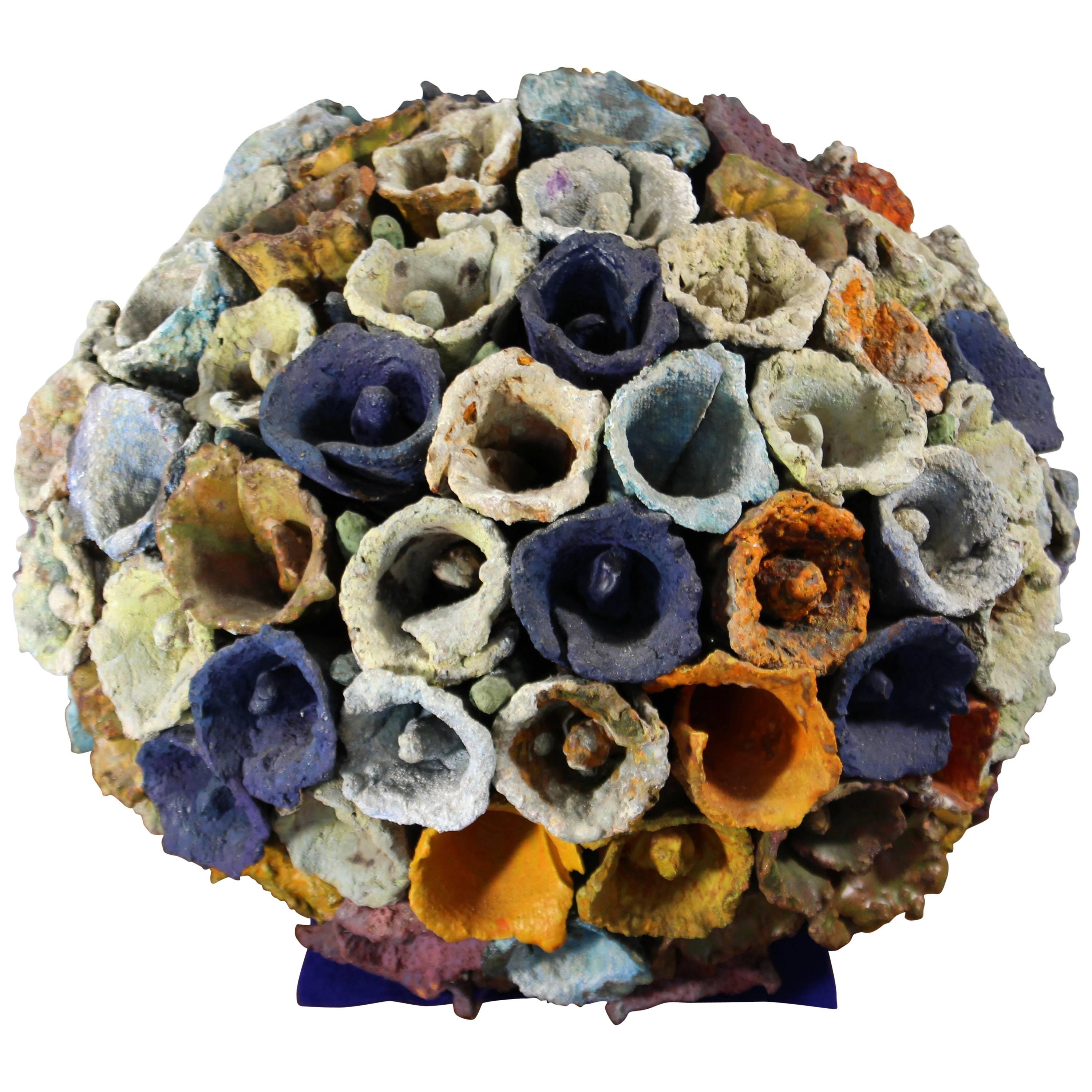 Contemporary Modern Sphere of Cones by Juanita May Textured Ceramic Sculpture