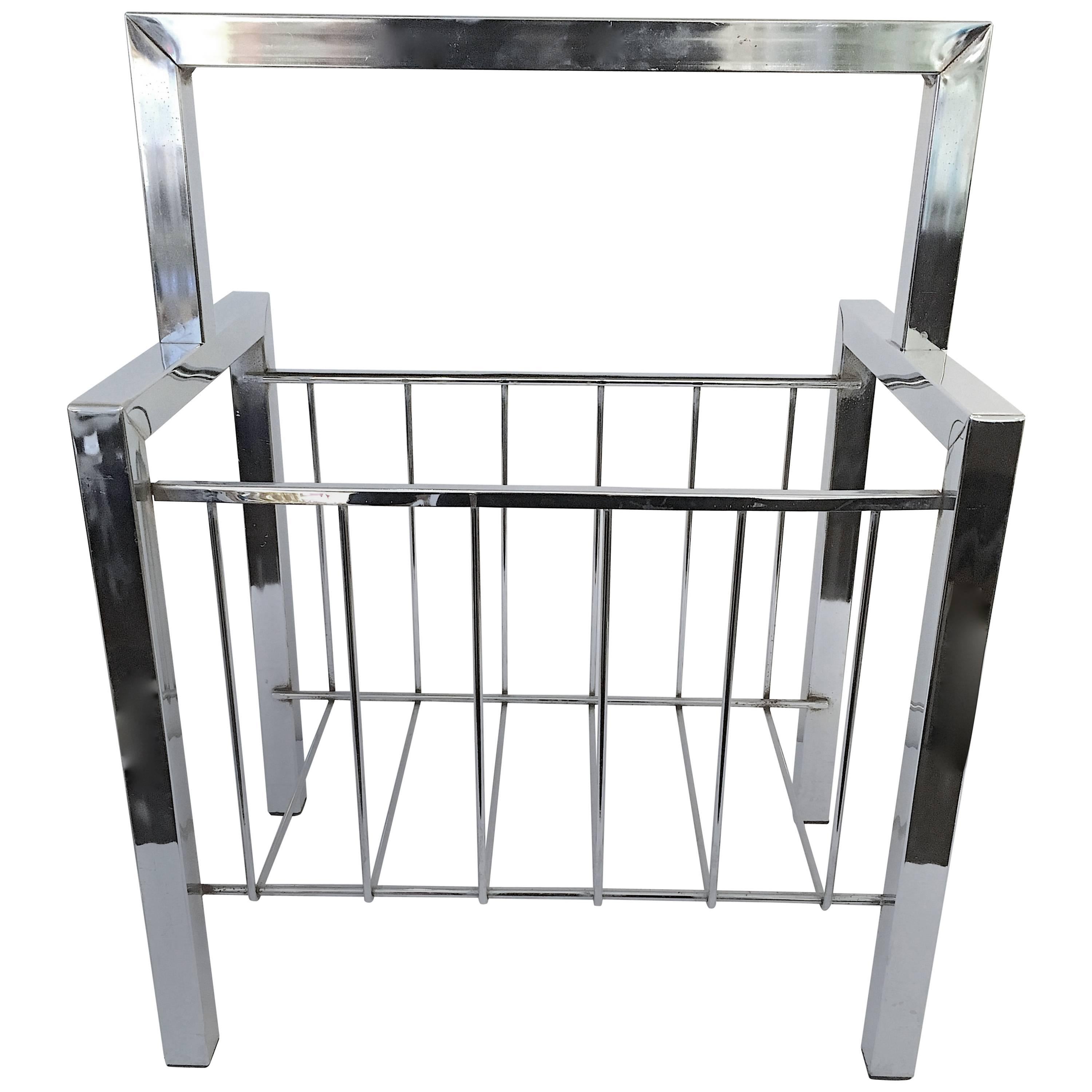 Chrome Magazine Rack in the Manner of Cy Mann For Sale