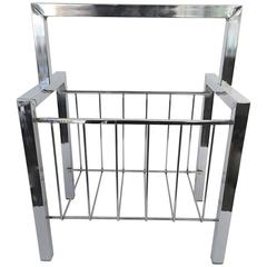 Chrome Magazine Rack in the Manner of Cy Mann