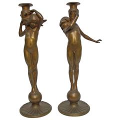 Art Nouveau Bronze Candlesticks