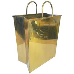 Italian Brass Shopping Bag Magazine Holder or Waste Basket