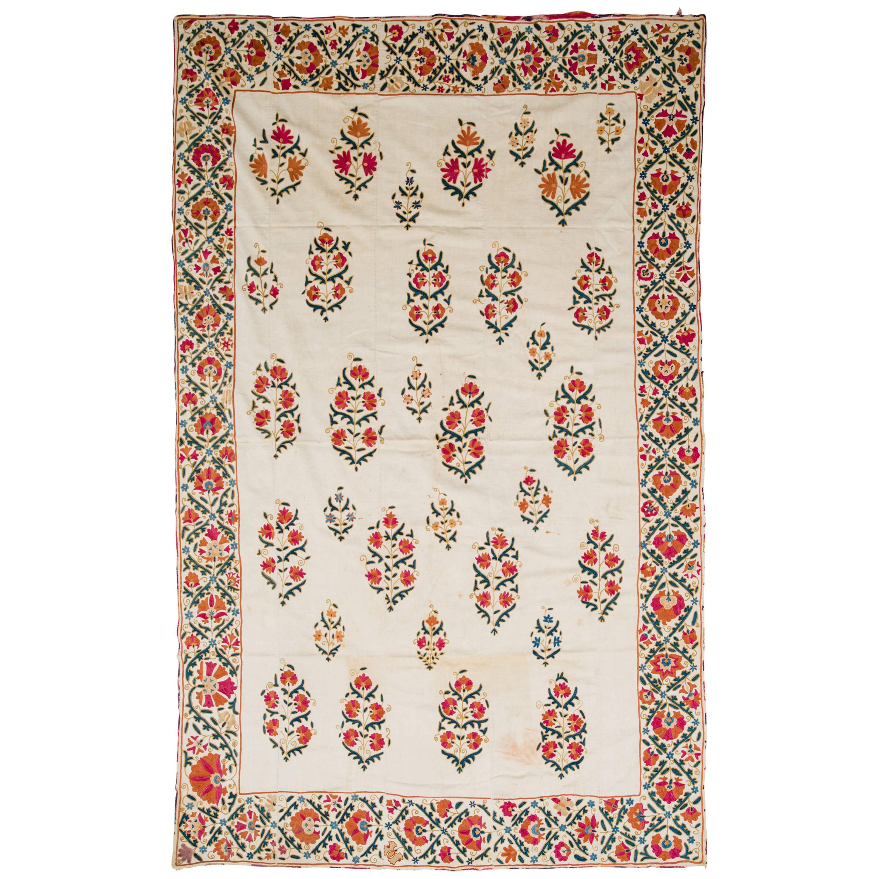 19th Century Uzbek Silk Embroidered Suzani Tapestry