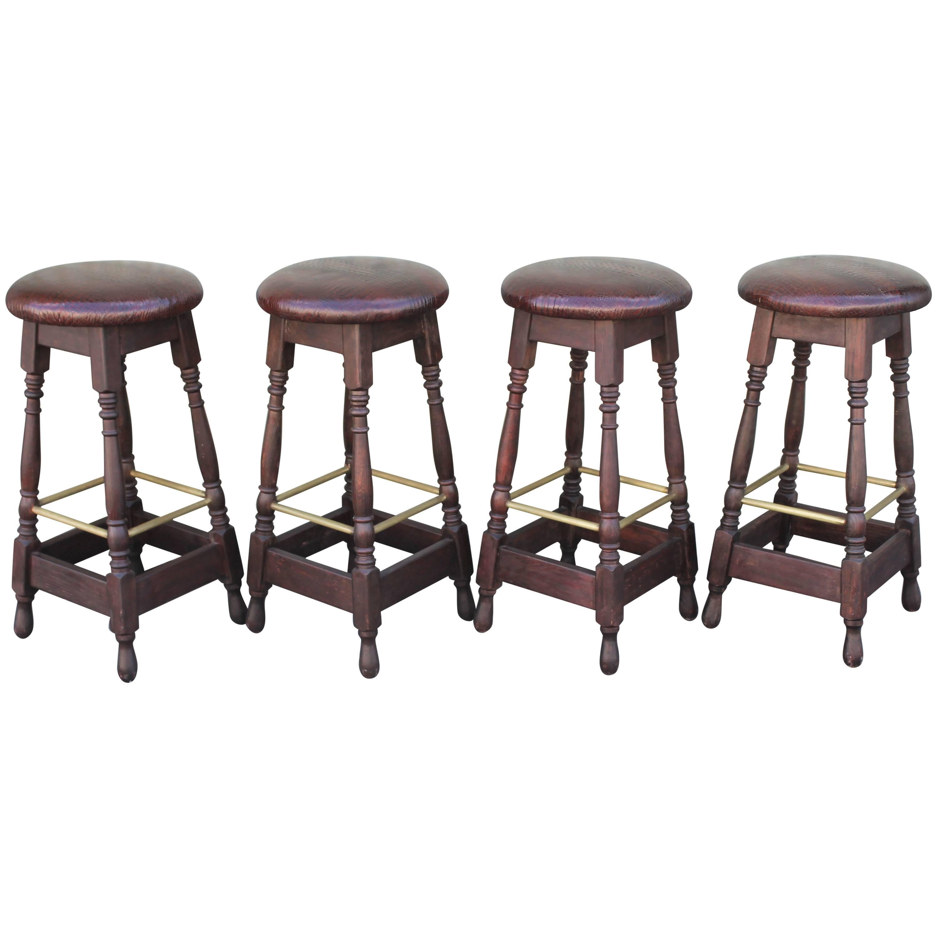 Set of Four Early 1900s Bar Stools from Philadelphia, Pennsylvania