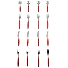 Retro Complete Service for 4 P., Henning Koppel, Strata Cutlery from Stainless Steel