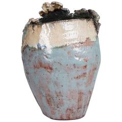 Pale Blue Glazed Hand Built Ceramic Vase by Juliette Derel