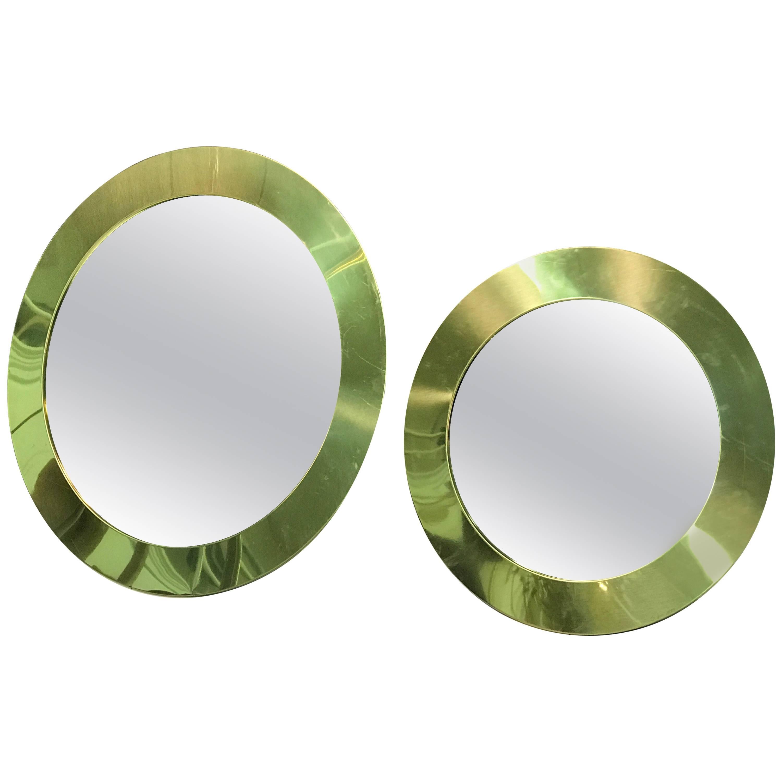Magnificent Set of Two Curtis Jere Circular Brass Wall Mirrors For Sale