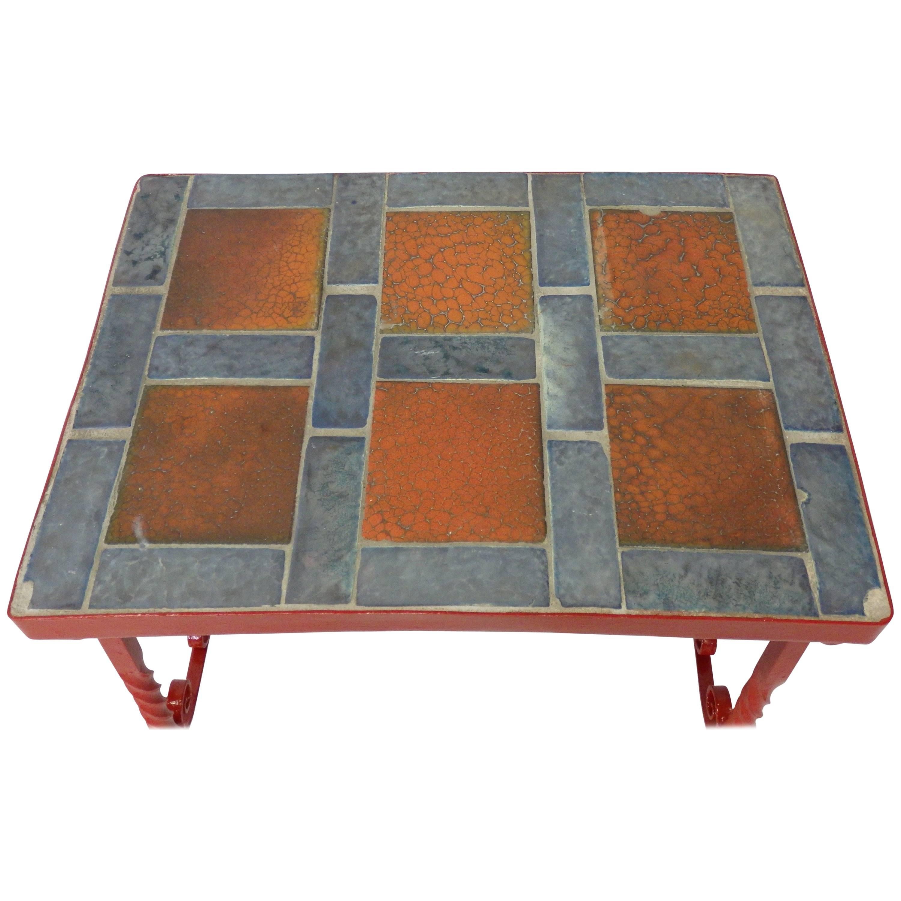 Early Tile in Cement Top Wrought Iron Table