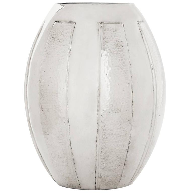 1930, Jean Despres, Vase in Polished Tin with Hammered Strips at 1stDibs