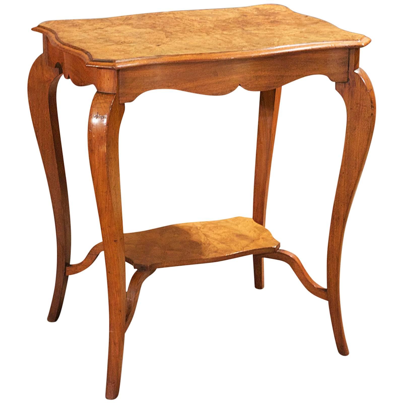 Antique English Burr Walnut Two-Tier Side Table, circa 1900