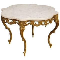 20th Century Dutch Coffee Table in Gilt Metal with Marble Top