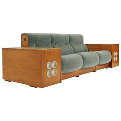Italian Mid-Century Modular Sofa with Bar Cabinet and Turntable Player Integrate