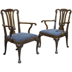 Pair of George II Style Cuban Mahogany Carver Chairs