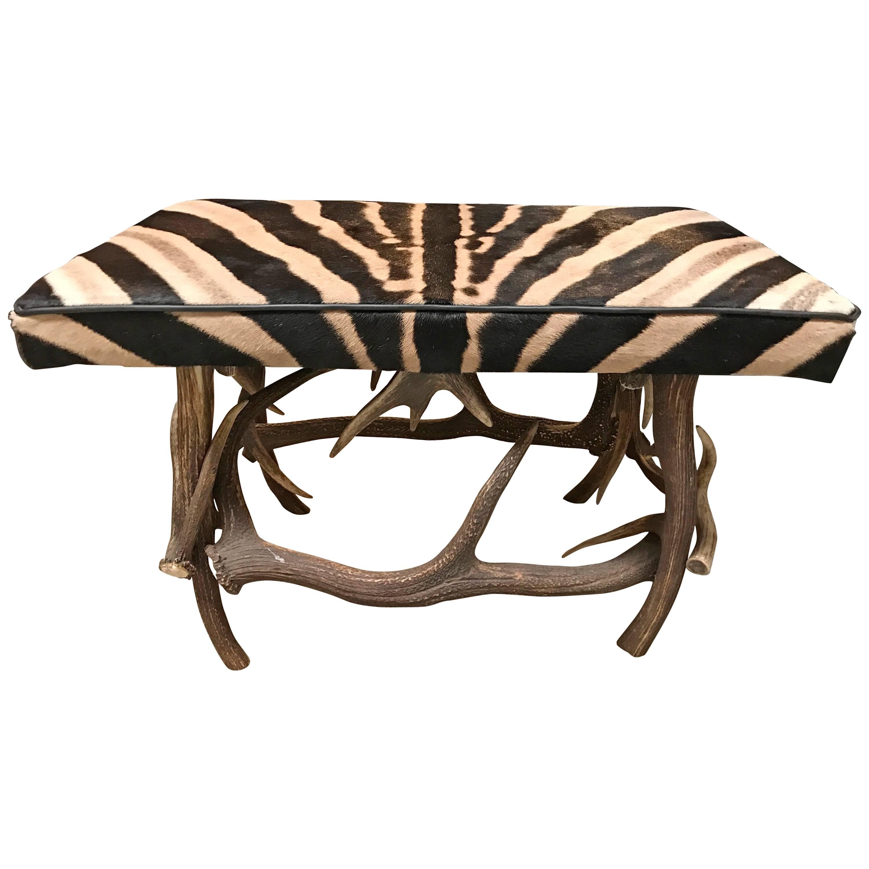 Antler Bench with Burchell Zebra Skin