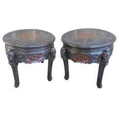 Pair of Antique Oriental Carved Hardwood Stands