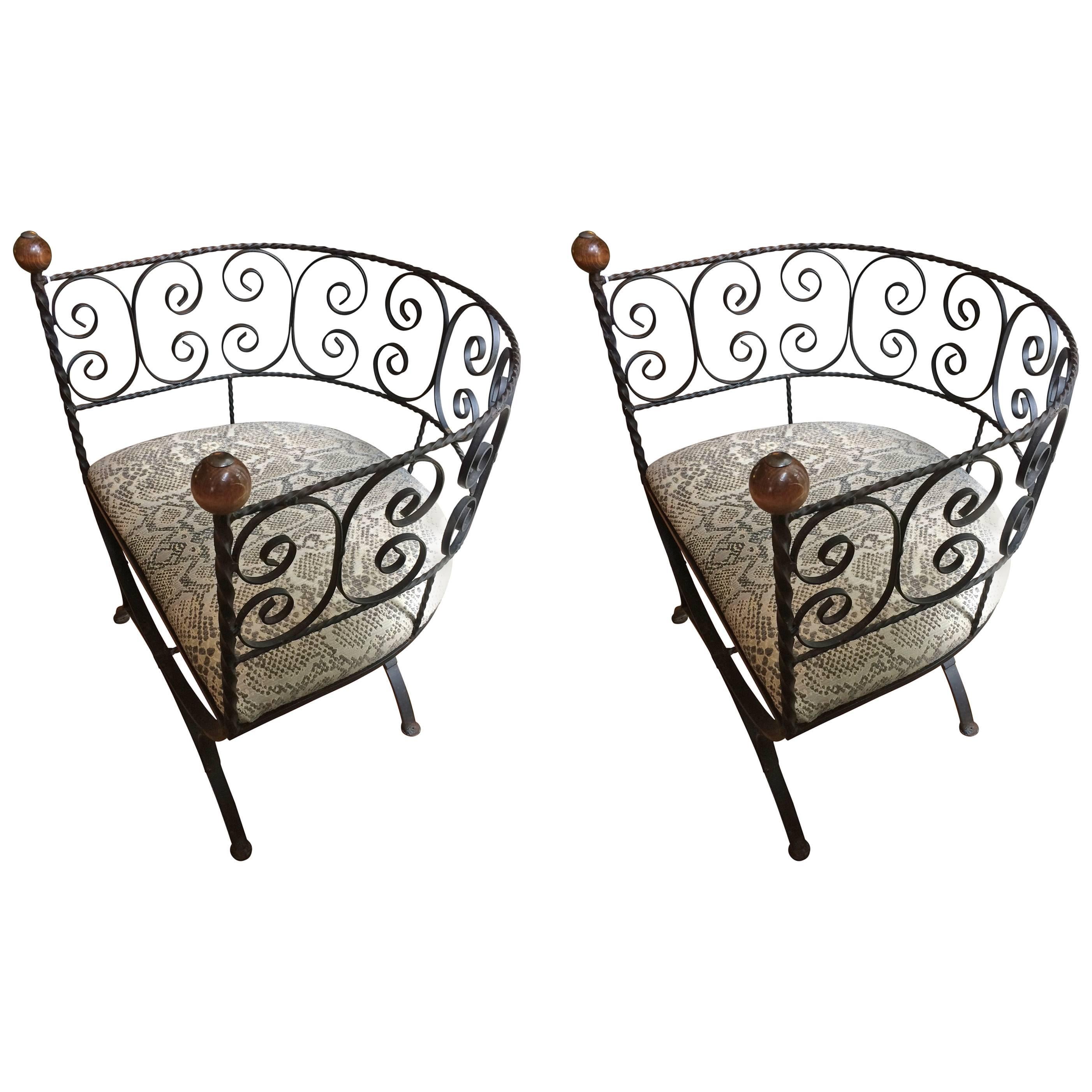 Delightful Pair of Elegant Iron Barrel Shaped Chairs