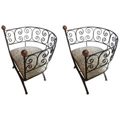 Retro Delightful Pair of Elegant Iron Barrel Shaped Chairs