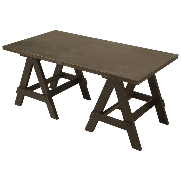 Industrial Zinc Top Desk Or Kitchen Table For Sale At 1stdibs