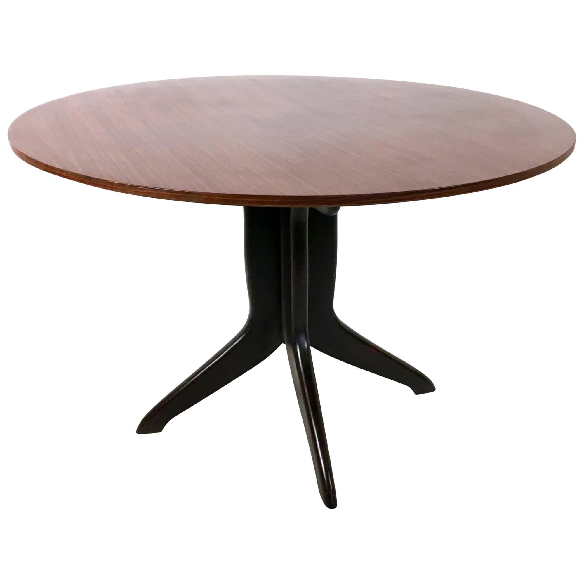 Vintage Round Wood and Beech Dining Table in the Style of Ico Parisi, Italy