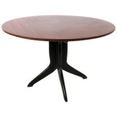 Midcentury Round Wood and Beech Dining Table in the Style of Ico Parisi, Italy