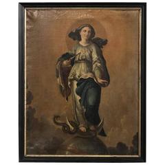 Antique 18th Century Framed Oil Painting of Madonna