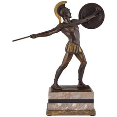 Bronze Sculpture Roman Warrior with Spear and Helmet H. J. Rieder