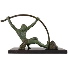 Vintage Art Deco Sculpture by Chiparus, Athletic Man Bending a Bar "L'age Du Bronze"