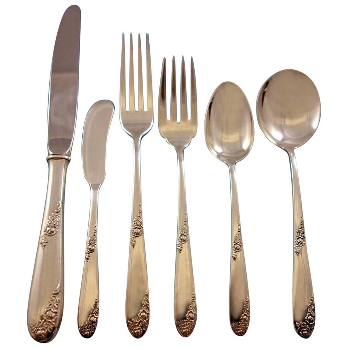 Sweetheart Rose by Lunt Sterling Silver Flatware Set for 12 Service 79 pieces For Sale
