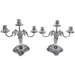 Pair of Tiffany Gilded Age Sterling Silver Three-Light Candelabra