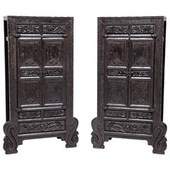 Pair of Chinese Ornate Cabinets with Cabriole Legs 11