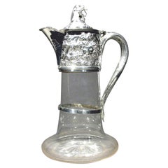 George V Silver Mounted Glass Claret Jug / Wine Decanter, Hallmarked London 1933