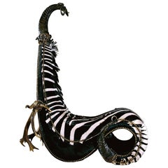 Zebra King Chair with Zebra Skin and Deer Horns