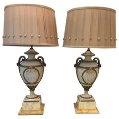 Pair of Minton Parian Porcelain 19th Century Urns Now as Lamps