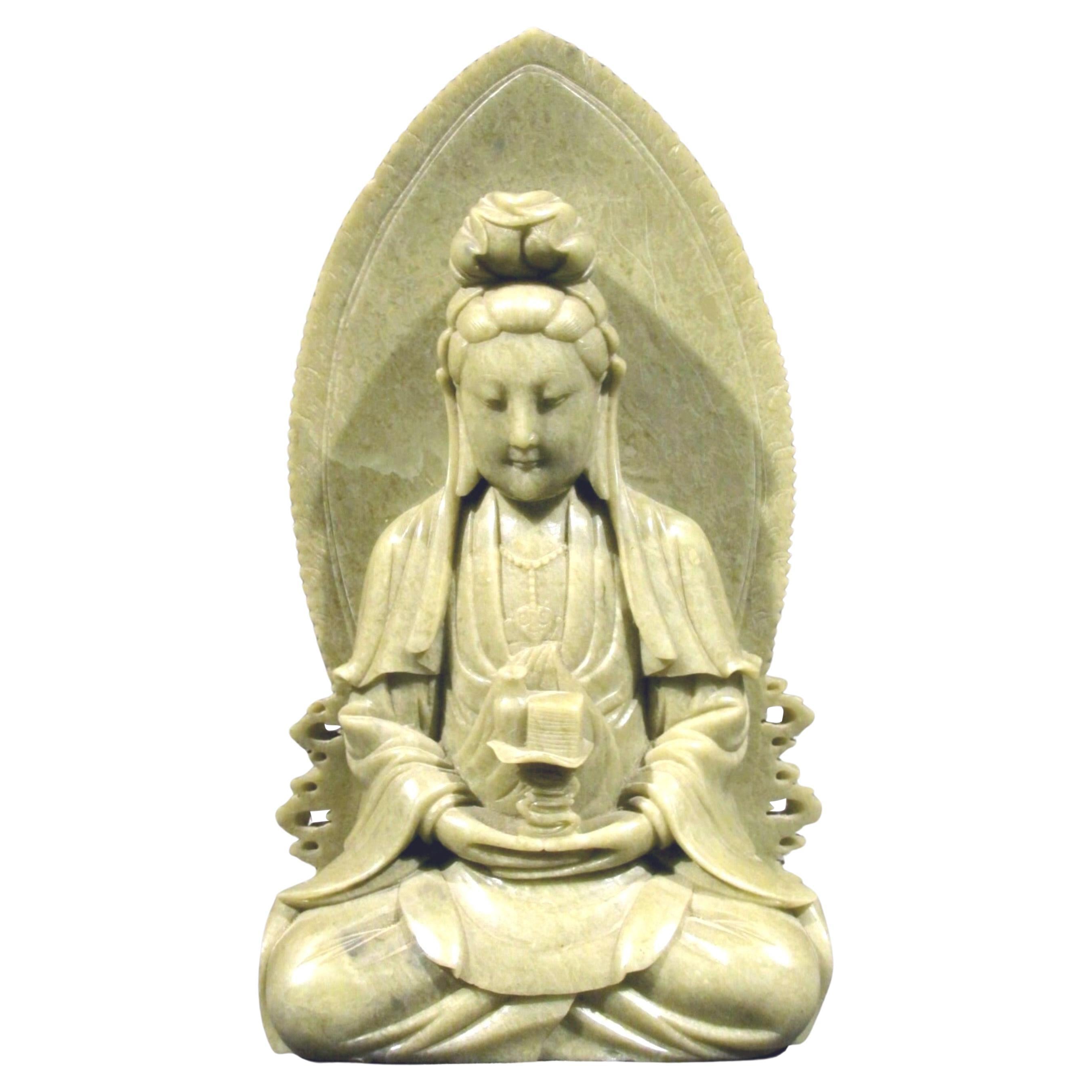 Finely Carved Soapstone Buddhist Stele of Bodhisattva Avalokiteshvara Guanyin For Sale