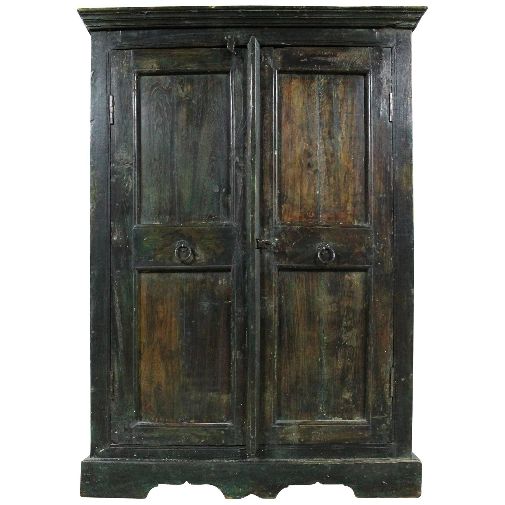 Rustic Primitive Cupboard Storage with Distressed Paint at