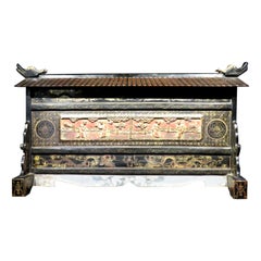 Highly Decorative 'Straits' Chinese Black Lacquer Table Screen, Circa 1890 