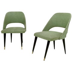 Pair of Green Vintage Skai Side Chairs with Ebonized Legs, Italy, 1950s
