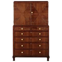 Art Deco Inlaid Rosewood Chiffonier Linen Press by Heal & Son, England