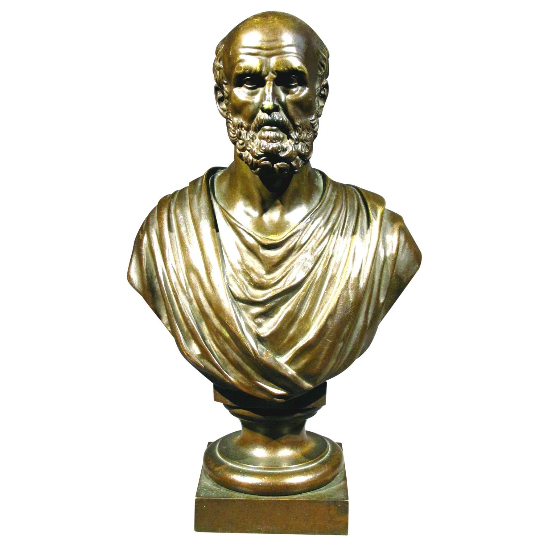 A Fine Grand Tour Style Bronze Bust of a Greek Philosopher After Mathurin Moreau For Sale