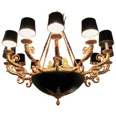 Empire Style Monumental Twelve-Arm Chandelier Bronze and Ebony High Lights 7