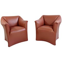 Mid-Century Modern Pair Tentazione Leather Lounge Chairs by Bellini for Cassina