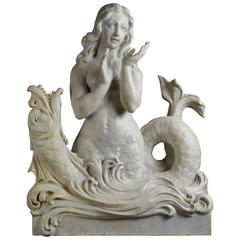 Baroque Style Marble Sculpture of a Mermaid with Dolphin