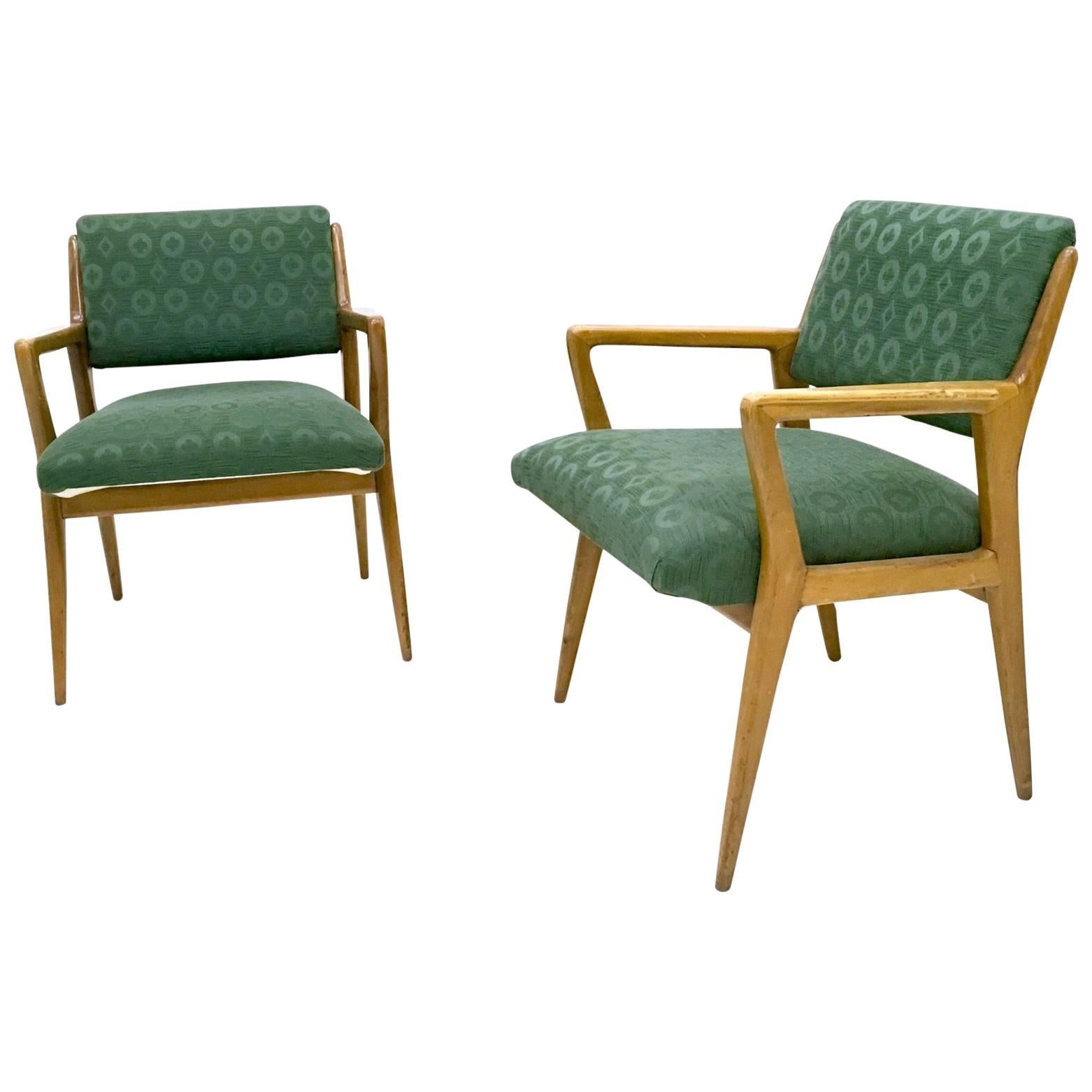Pair of Solid Walnut Armchairs in the Style of Gio Ponti, Italy, 1950s