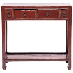 Four-Drawer Chinese Red Lacquer Table with Shelf 6