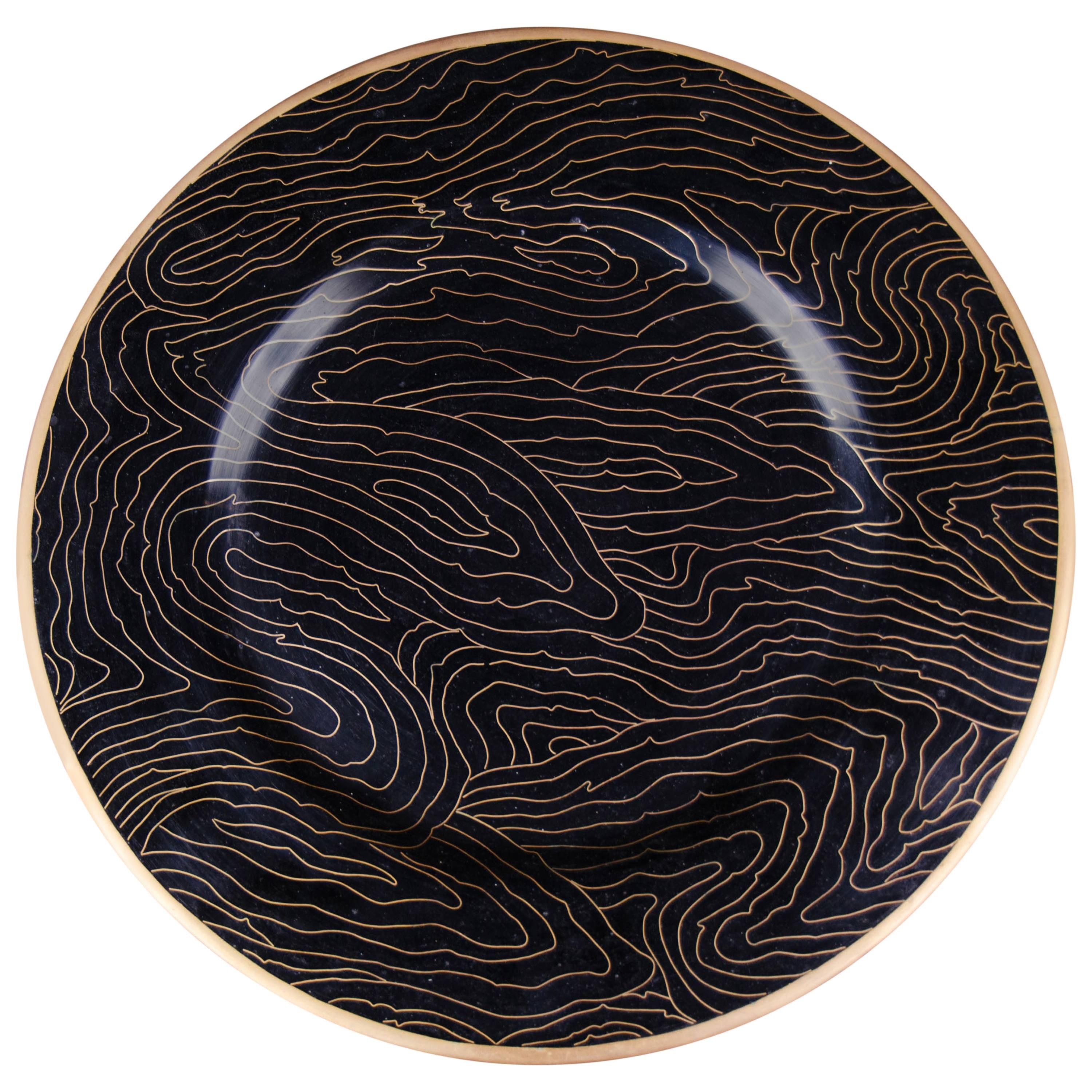 Charger - Black Woodgrain Design Cloisonné by Robert Kuo, Limited Edition