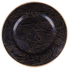 Vintage Charger - Black Woodgrain Design Cloisonné by Robert Kuo, Limited Edition