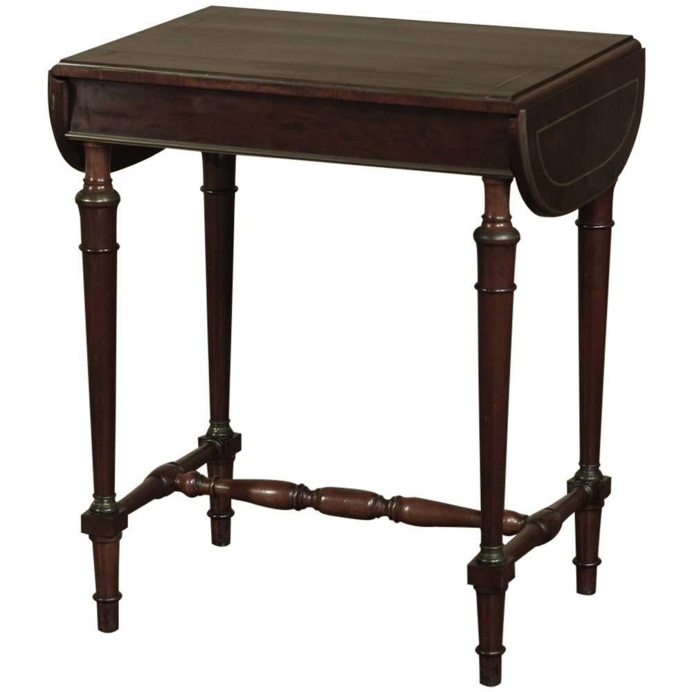 19th Century Bronze Inlay Napoleon III Drop-Leaf Mahogany Occasional Table For Sale