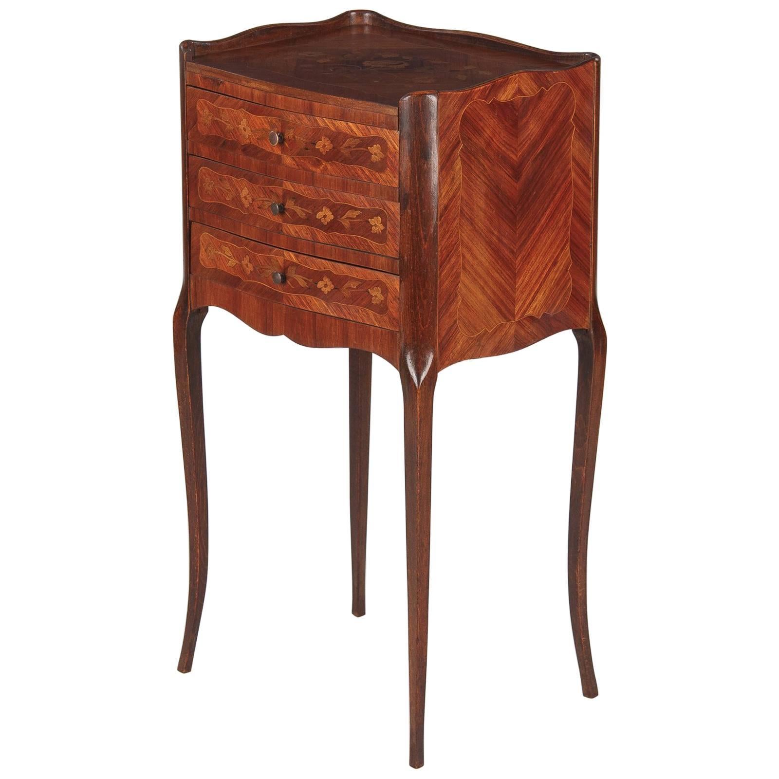 Louis XV Style Marquetry Bedside Chest of Drawers, 1900s