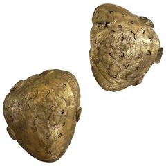 Italian Design Contemporary Pair of Brutalist Cast Bronze Sculpture Wall Lights 10