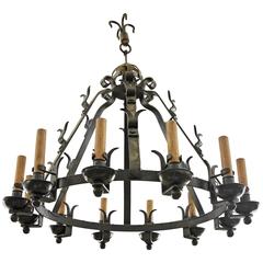 Imported 19th Century Wrought Iron Chandelier from Spain with 12 Arms